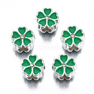 Alloy Enamel European Beads, Large Hole Beads, Cadmium Free & Lead Free, Silver, Flower, Lime Green, 11.5x11.5x8.5mm, Hole: 4.5mm(MPDL-T005-005A-RS)