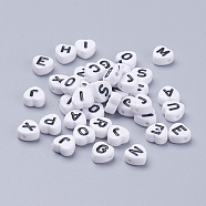 Acrylic Horizontal Hole Letter Beads, Heart with Letter, White, 7x7x4mm, Hole: 1mm(X-MACR-PB37C9679-2)