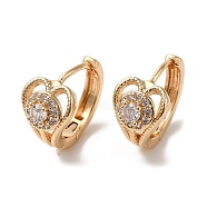 Brass Micro Pave Cubic Zirconia Hoop Earrings for Women, with Glass, Hollow Heart, Light Gold, 15x18.5x9.5mm(EJEW-M238-23KCG)