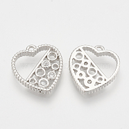 Brass Micro Pave Cubic Zirconia Charms, Heart, Nickel Free, Real Platinum Plated, 13x12x2mm, Hole: 1mm(ZIRC-Q014-035P)