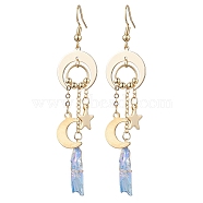 Dyed Natural Quartz Crystal Pendants Earrings, with 304 Stainless Steel Finding, Star & Moon, Golden, 80x18mm(EJEW-TA00424)