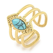 Ion Plating(IP) 304 Stainless Steel Synthetic Turquoise Cuff Rings, Horse Eye Wide Band Open Rings for Women Men, Real 18K Gold Plated, 15mm, Inner Diameter: Adjustable
(G-Z056-03G-03)