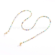 Eyeglasses Chains, Neck Strap for Eyeglasses, with Glass Seed Beads, Acrylic Letter Beads and Rubber Loop Ends, Word Love, Golden, Colorful, 27.75 inch(70.5cm)(AJEW-EH00319-01)