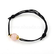 Gemstone Adjustable Link Bracelets, with Alloy Bead Caps and Waxed Cotton Cord, Antique Golden, Rose Quartz, 43~75mm(X-BJEW-JB01554-03)