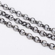 Iron Rolo Chain, Unwelded, with Spool, Lead Free, Gunmetal, 4x1mm, about 164.04 Feet(50m)/roll(CH-S078-B-LF)