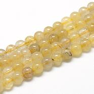 Natural Gold Rutilated Quartz Beads Strands, Dyed, Round, 8~9mm, Hole: 1mm, about 45~48pcs/strand, 15.7 inch(G-R446-8mm-12)