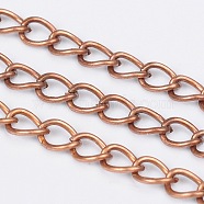 Iron Twisted Chains, Curb Chains, Unwelded, with Spool,  Red Copper, 5x3.5x0.8mm, about 328.08 Feet(100m)/roll(CH-R001-R)