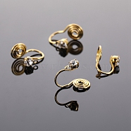 Brass Crystal Rhinestone Clip-on Earring Findings, with Loop, Golden, 14x11mm(WG21877-20)