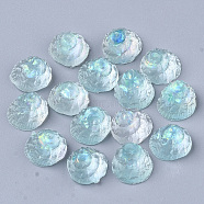 Transparent Epoxy Resin Cabochons, Imitation Jelly Style, with Sequins/Paillette, Shell Shape, Pale Turquoise, 12.5x11.5x9.5mm(CRES-T020-01A)