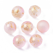 Transparent Spray Painted Frosted Glass Beads, with Golden Foil, No Hole/Undrilled, Round, Pink, 8mm(GLAA-N035-05A-04)