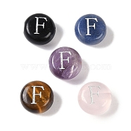 Natural Mixed Gemstone Beads, Flat Round with Letter, Letter F, 8.5~9x5~5.5mm, Hole: 1.2mm(G-L524-20F)