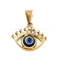 Vacuum Plating Handmade Evil Eye Resin Pendants, with 304 Stainless Steel Findings and 201 Stainless Steel Snap On Bails, Eye, Golden, Blue, 16.5x20x3.5mm, Hole: 6x3mm(STAS-F277-24G-02)
