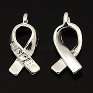 Breast Cancer Awareness Ribbon Carved Word Hope Tibetan Style Alloy Message Alloy Pendants, Silver Color Plated, Lead Free & Cadmium Free & Nickel Free, 18x7.5x3mm, hole: 1mm(LF5104Y-NFS)
