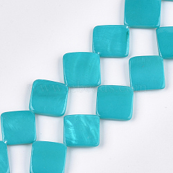 Spray Painted Freshwater Shell Beads, Rhombus, Turquoise, 18~20x18~20x3~4mm, Hole: 0.5mm, about 21pcs/strand, 15.5 inch(SHEL-T010-05E)