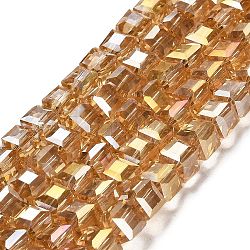 Electroplate Glass Beads Strands, AB Color Plated, Faceted, Cube, Light Khaki, 7~8x7~8x7~8mm, Hole: 1mm(EGLA-D018-8x8mm-49)