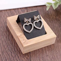 Rectangle Wood Earring Display Stands, with Slanted Iron Coverd with PU Leather Holder for Single Pair Earring Showing, Black, 5.9x7.1x3.5cm, Hole: 1mm(EDIS-R027-03B)