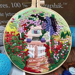 DIY Garden Pattern Embroidery Starter Kit, Cross Stitch Kit Including Imitation Bamboo Frame, Carbon Steel Pins, Cloth and Colorful Threads, Colorful, 177x164x8.5mm, Inner Diameter: 144mm(DIY-C038-08)