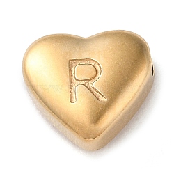201 Stainless Steel Beads, Golden, Heart, Letter R, 7x8x3.5mm, Hole: 1.5mm(STAS-M335-01R-G)