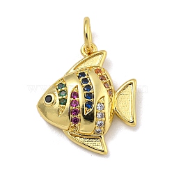 Rack Plating Brass Micro Pave Cubic Zirconia Pendants, Long-Lasting Plated, Cadmium Free & Lead Free, Real 18K Gold Plated, Fish, 16x13.5x3mm, Hole: 3.5mm(KK-I718-03G-B)