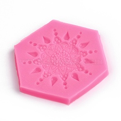 Mandala Silicone Molds, Food Grade Fondant Molds, For DIY Cake Decoration, Chocolate, Candy, UV Resin & Epoxy Resin Craft Making, Deep Pink, 80x70x8mm(DIY-R078-26)