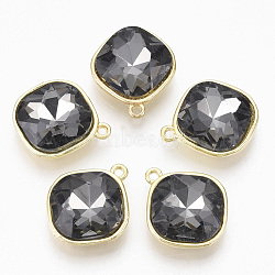 Golden Plated Alloy Pendants, with Glass Rhinestone, Rhombus, Gray, 18x15x5mm, Hole: 1.4mm(PALLOY-N154-03A)