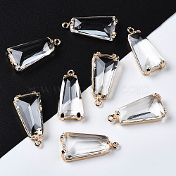 Transparent Glass Pendants, with Brass Findings, Long-Lasting Plated, Faceted, Trapezoid, Light Gold, 23.5x11x5mm, Hole: 1.4mm(X-GLAA-Q088-024B)