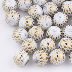 Electroplate Glass Beads, Round with Rhombus Pattern, Gold, 8~8.5mm, Hole: 1.5mm(EGLA-S178-07F)
