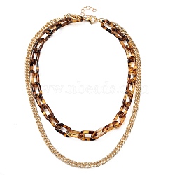 Transparent Acrylic & Aluminium Double Layer Necklaces, Chain Necklaces, Cable Chains & Curb Chains, Light Gold, 15.75 inch(40cm)(X-NJEW-JN02957)
