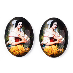 Glass Cabochons, with European Style Pattern, Oval, Orange, 25x18x6mm(GGLA-T004-01A)