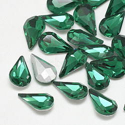 Pointed Back Glass Rhinestone Cabochons, Back Plated, Faceted, teardrop, Med.Emerald, 8x5x3mm(RGLA-T082-5x8mm-15)