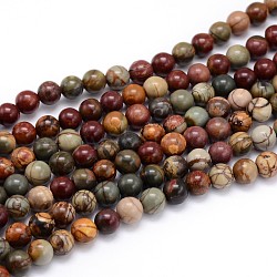 Natural Picasso Stone/Picasso Jasper Round Bead Strands, 8mm, Hole: 1mm, about 46pcs/strand, 15.1 inch(G-J303-16-8mm)