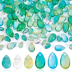 120Pcs 6 Colors Transparent Glass Charms, Dyed & Heated, Teardrop, Mixed Color, 9~13.5x6~8x5~5.5mm, Hole: 1mm, 20Pcs/color(GLAA-GA0001-80)