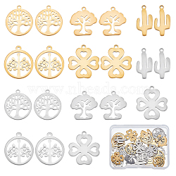 SUNNYCLUE 40Pcs 5 Style 304 Stainless Steel Charms, Laser Cut, Mixed Shapes, Mixed Color, 8pcs/style(STAS-SC0003-48)