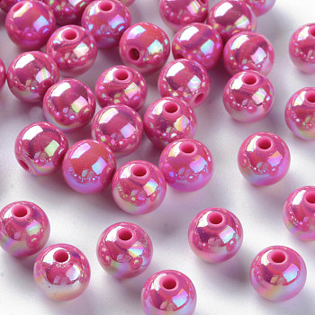 Opaque Acrylic Beads, AB Color Plated, Round, Camellia, 10x9mm, Hole: 2mm, about 940pcs/500g