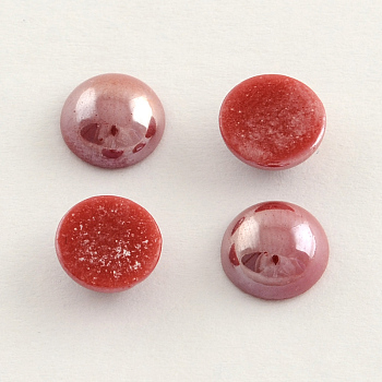 Pearlized Plated Opaque Glass Cabochons, Half Round/Dome, FireBrick, 7.5~8x3~4mm