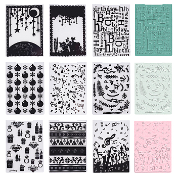 9Pcs 9 Patterns Plastic Fondant Stencil, Cake Baking Embossing Decoration Mold, Cake Fondant Stencil Templates, Crafts DIY Decoration Tools, Rectangle, Mixed Patterns, 14.5x10.5x0.3cm, 1pc/pattern