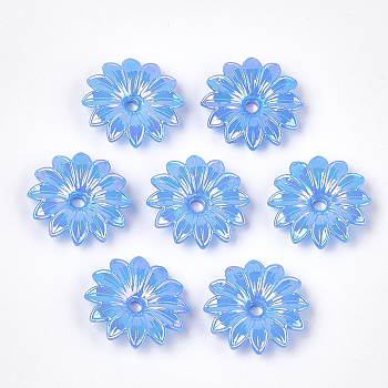 Opaque AS Plastic Bead Caps, Pearlized, Flower, Cornflower Blue, 32x32x7mm, Hole: 4mm, about 350pcs/500g