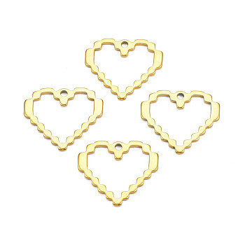Ion Plating(IP) 201 Stainless Steel Pendants, Heart, Nickel Free, Real 18K Gold Plated, 22x25x1.5mm, Hole: 2mm