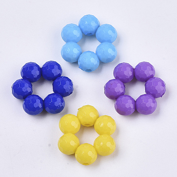 Opaque Acrylic Pendants, Faceted, Flower, Mixed Color, 24x24x8mm, Hole: 2mm, about 270pcs/500g