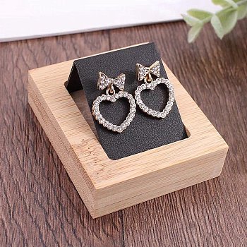 Rectangle Wood Earring Display Stands, with Slanted Iron Coverd with PU Leather Holder for Single Pair Earring Showing, Black, 5.9x7.1x3.5cm, Hole: 1mm