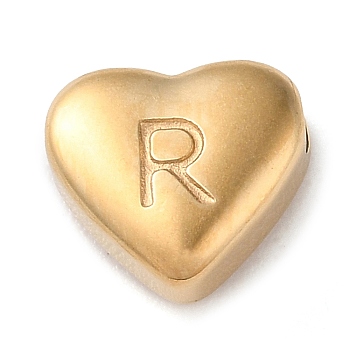 201 Stainless Steel Beads, Golden, Heart, Letter R, 7x8x3.5mm, Hole: 1.5mm