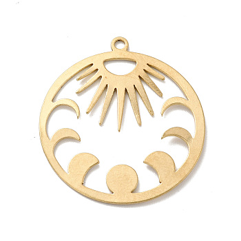 Brass Pendants, Ring with Phase of the Moon, Golden, 30x27x1mm, Hole: 1.6mm