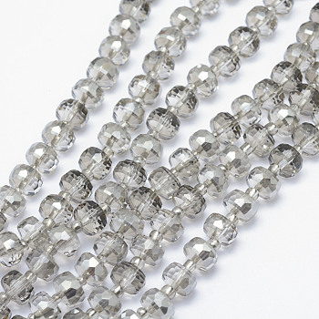 Electroplate Glass Beads Strands, Pearl Luster Plated, Faceted, Drum, Light Grey, 7.5x5.5mm, Hole: 1mm