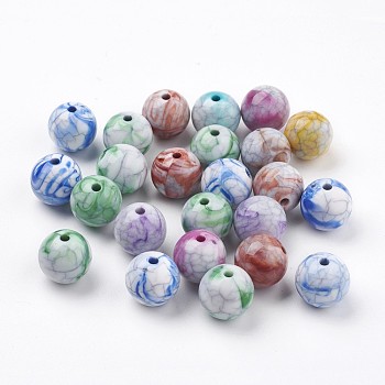Crackle Acrylic Beads, Imitation Gemstone Beads, Round, Mixed Color, 12.5~13mm, Hole: 2mm, about 340pcs/500g