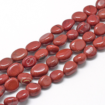 Natural Red Jasper Beads Strands, Oval, 8~15x7~12x4~12mm, Hole: 1mm, about 30~45pcs/strand, 15.7 inch