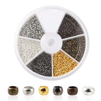 6 Style Rondelle Brass Crimp Beads, Mixed Color, 2x1~2mm, Hole: 1mm, 2376pcs/box