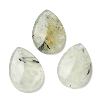 Natural Prehnite Pendants, Teardrop, 25.5x18~18.5x4mm, Hole: 1.4mm