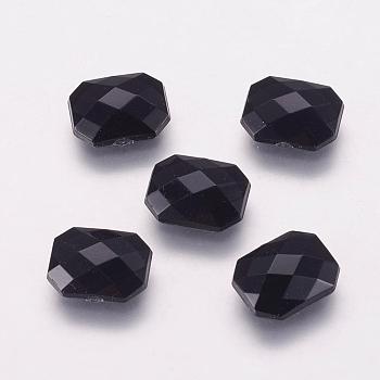 Taiwan Acrylic Rhinestone Cabochons, Flat Back and Faceted, Rectangle Octagon, Black, 25x18mm