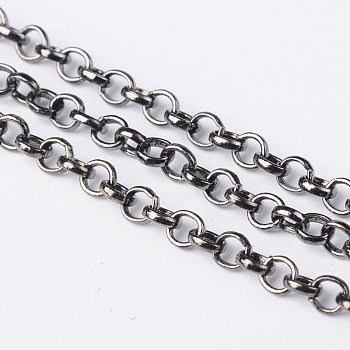 Iron Rolo Chain, Unwelded, with Spool, Lead Free, Gunmetal, 4x1mm, about 164.04 Feet(50m)/roll