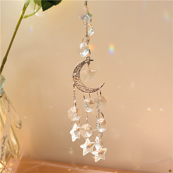 Quartz Crystal Big Pendant Decorations, Hanging Sun Catchers, Moon, Clear, 30cm